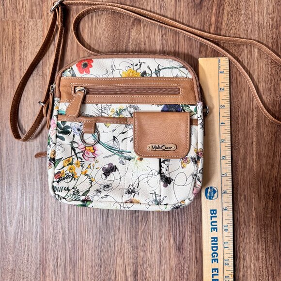 Multisac Floral Crossbody Purse Adjustable Strap Multiple Pockets Faux‎ Leather - Picture 3 of 11